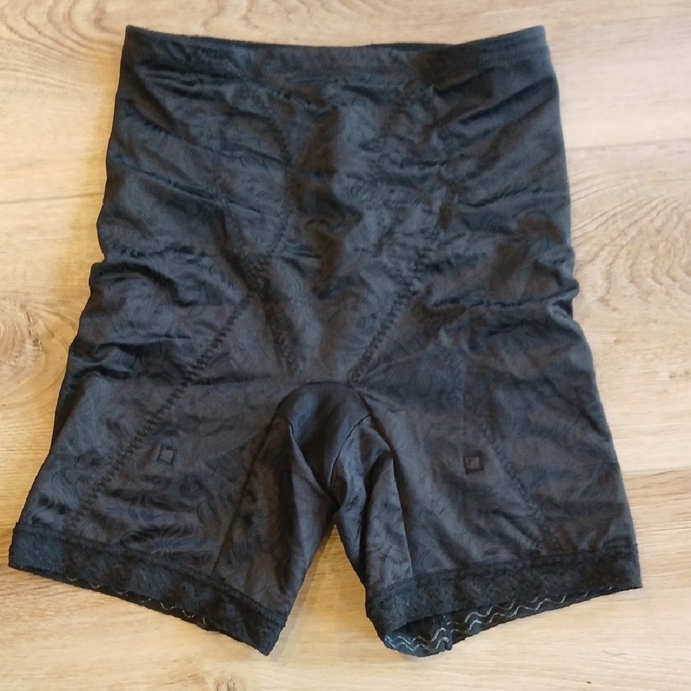 Flexees Black High Waist Tummy Shaping Shorts with Lace Trim Large